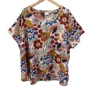C&C California Tropical Floral Linen Top Size 3X Boho Lagenlook Resort Travel